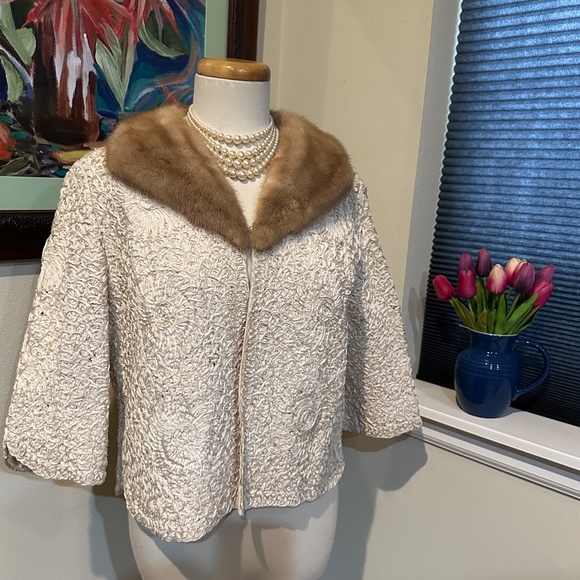 Ribbon Knit Jacket with Mink Collar by Projansky c1960s Gorgeous! Fits Sz M-L - Picture 15 of 16